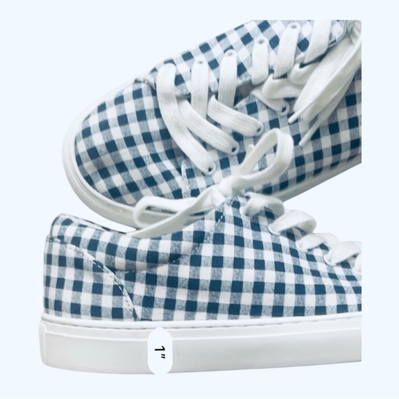 J.Crew casual walking Blue and White Gingham plaid canvas Sneakers Women’s 7.5 - Picture 12 of 16